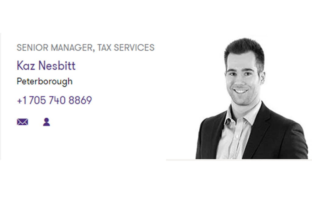 Kaz Nisbett, Senior Manager, Tax Services, Peterborough, 1-705-740-8869